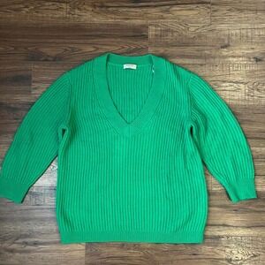 Aritzia Babaton Chunky Green Vneck Cable Knit Sweater Small‎ Wool Oversized